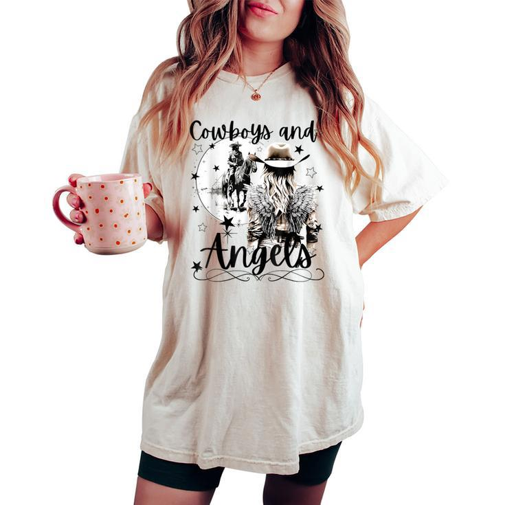 Retro Desert Cowboys And Angels Western Country Cowgirl Women's Oversized Comfort T-shirt
