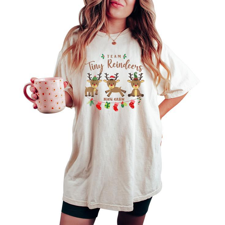 Team Tiny Reindeers Nicu Nurse Christmas Pajamas Women's Oversized Comfort T-shirt