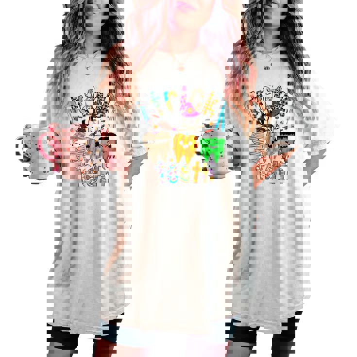 Trick Or Th Dental Squad Halloween Spooky Th Leopard  Women Oversized Comfort T-shirt