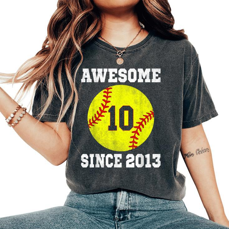 10Th Birthday Girl Softball Lover 10 Years Old Vintage Women's Oversized Comfort T-Shirt