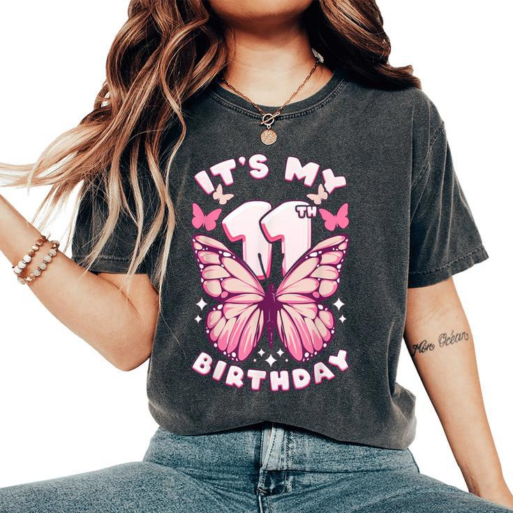 11Th Birthday Girl 11 Years Butterflies And Number 11 Women's Oversized Comfort T-Shirt