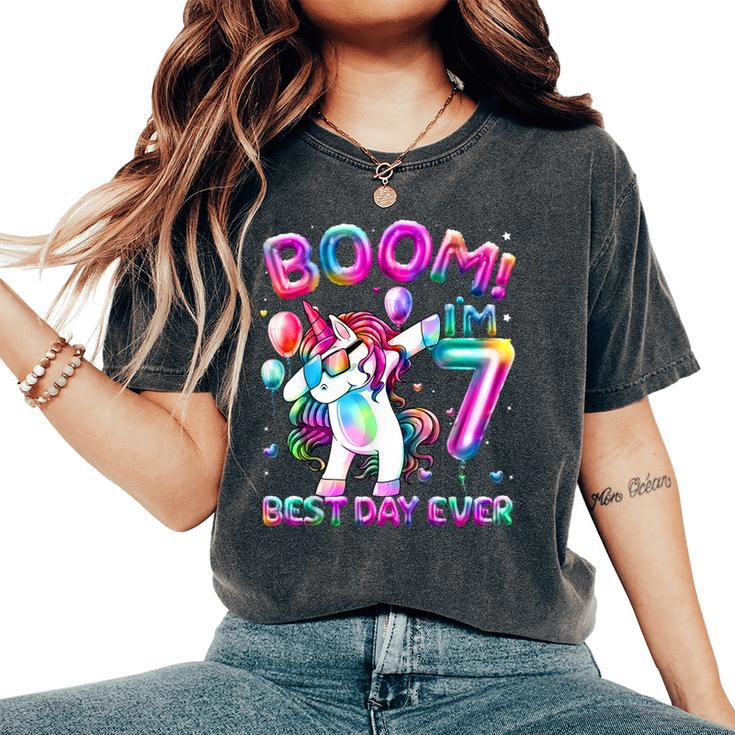 7 Years Old Dabbing Unicorn 7Th Birthday Girl Party Women's Oversized Comfort T-Shirt