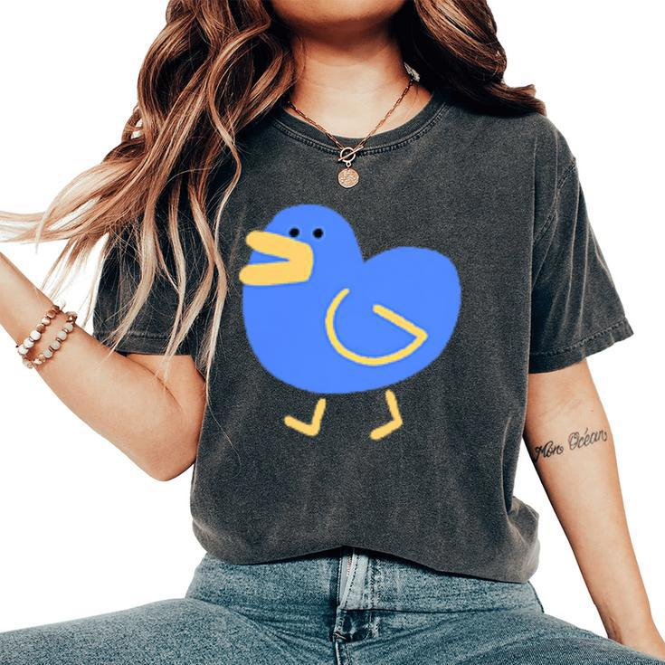 A Small Minimally Designed And Illustrated Blue Duck  Women's Oversized Graphic Print Comfort T-shirt
