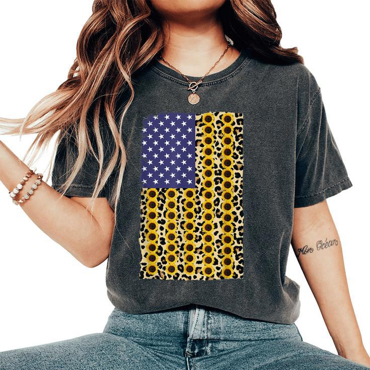 American Flag Leopard Sunflower 4Th Of July Women's Oversized Comfort T-shirt