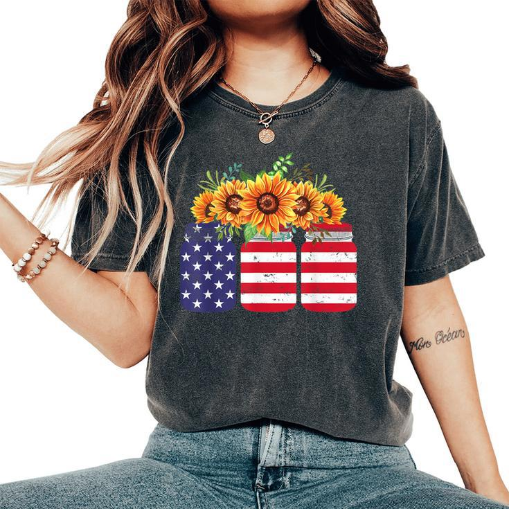 American Flag Sunflower 4Th Of July Independence Usa Day Women's Oversized Comfort T-shirt