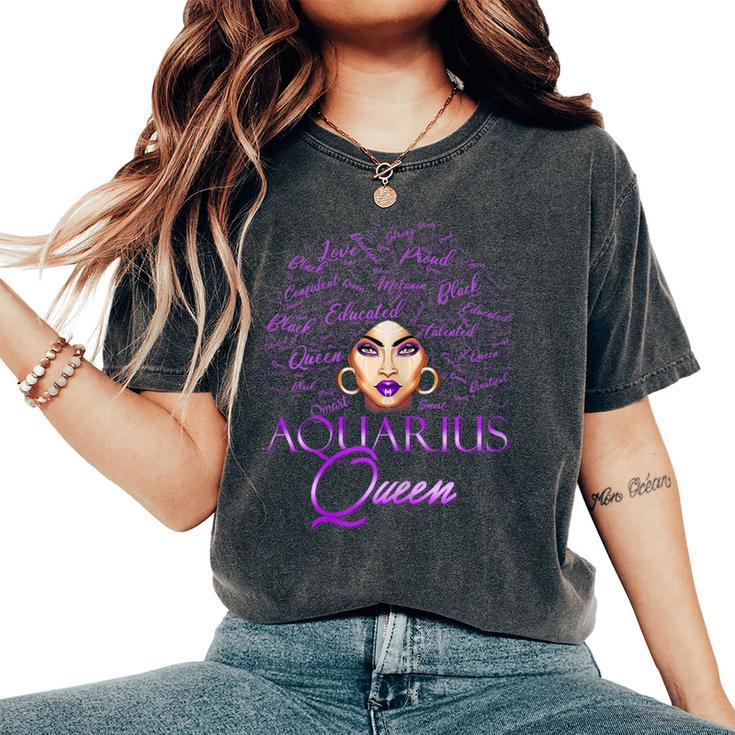 Aquarius Girl Purple Afro Queen Black Zodiac Birthday Women's Oversized Comfort T-Shirt
