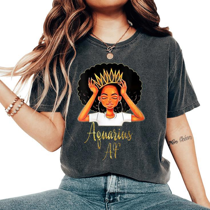 Aquarius Queen Af Zodiac Floral Birthday Women's Oversized Comfort T-Shirt