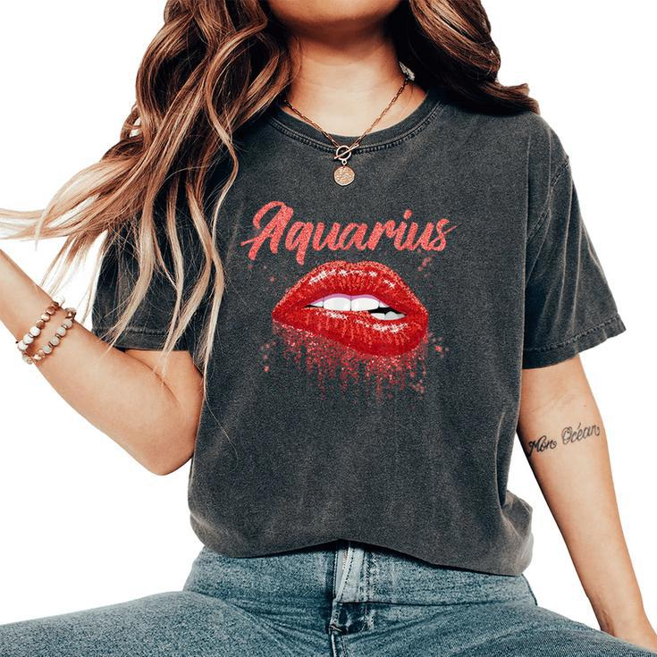 Aquarius Zodiac Birthday Red Lips For Black Women Women's Oversized Comfort T-Shirt