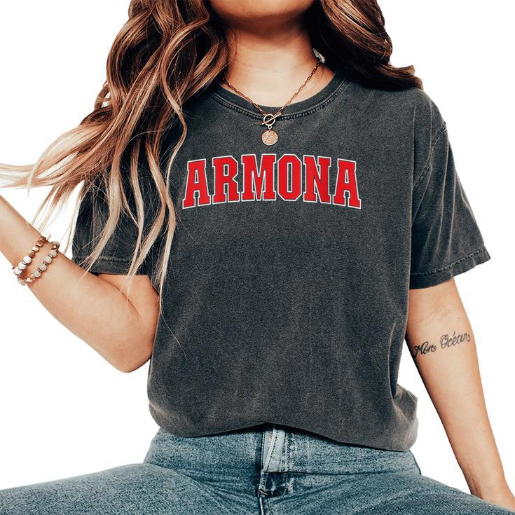Armona California Souvenir Trip College Style Red Text Women's Oversized Comfort T-Shirt