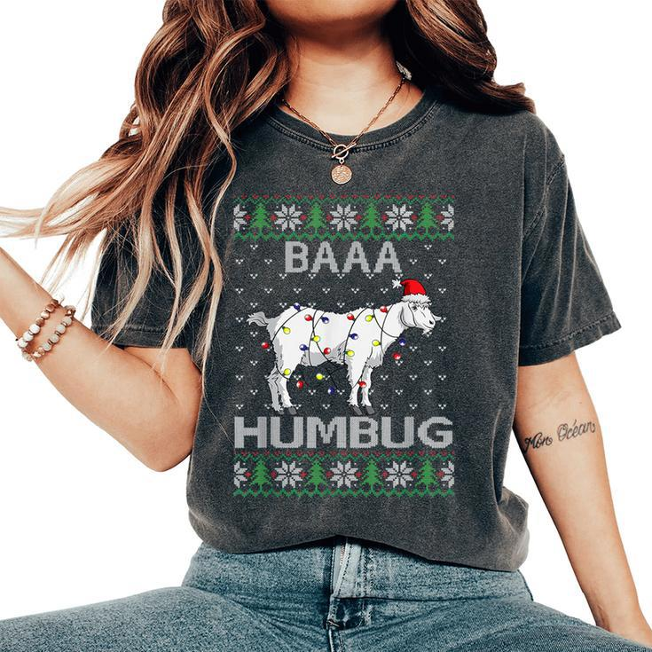 Baaa Humbug Goat Santa Hat Christmas Lights Ugly Sweater Women's Oversized Comfort T-Shirt