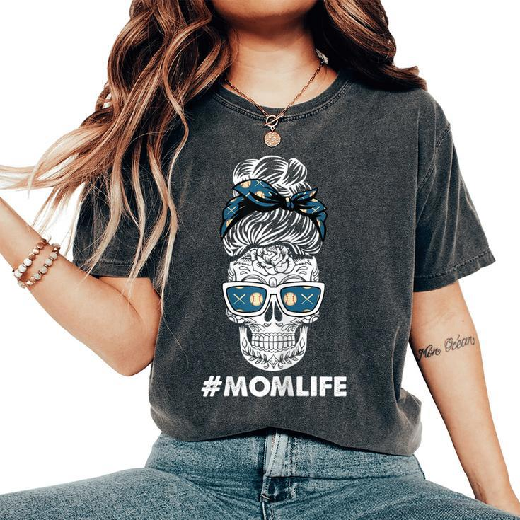 Baseball Mom Life Dia De Los Muertos Messy Bun Sugar Skull Women's Oversized Comfort T-shirt