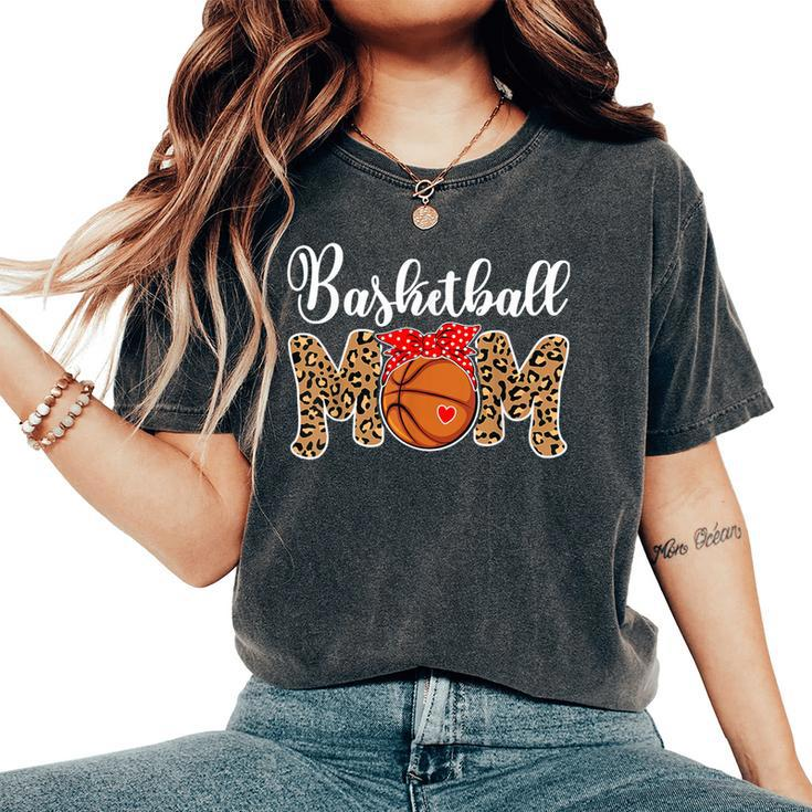 Basketball Mom Leopard Messy Bun Game Day  Women's Oversized Comfort T-Shirt