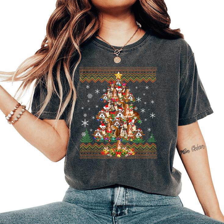 Basset Hound Dog Christmas Tree Ugly Christmas Sweater Women's Oversized Comfort T-Shirt