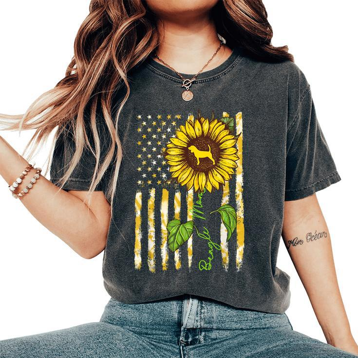 Beagle Mom Sunflower American Flag Dog Lover Women's Oversized Comfort T-shirt