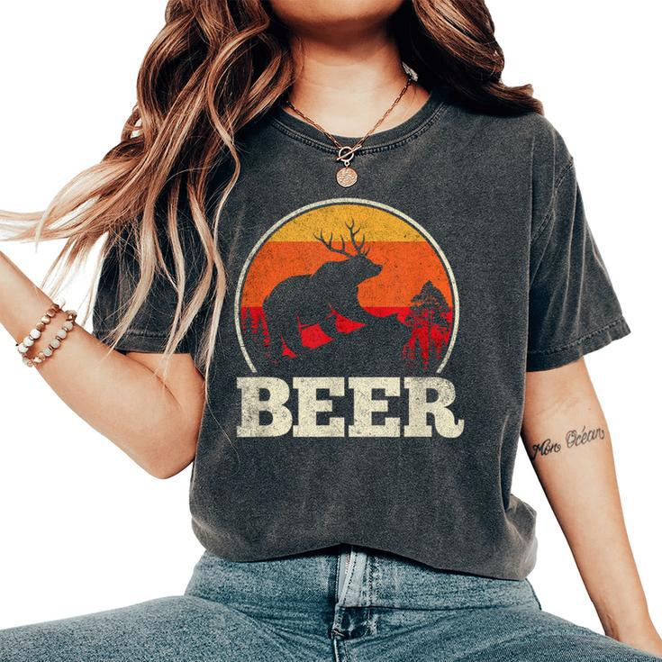 Bear Deer Antlers Craft Beer Retro Graphic Women's Oversized Comfort T-Shirt
