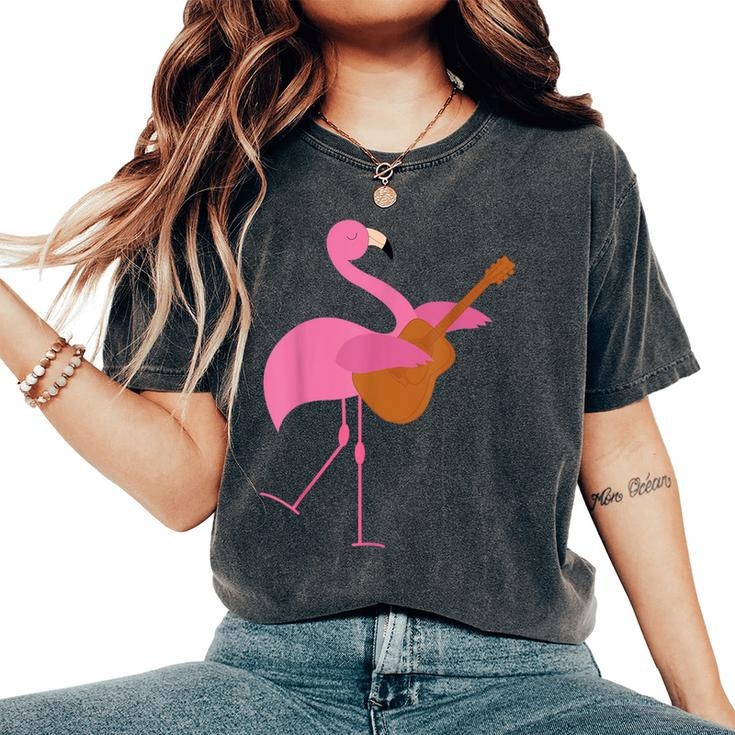Beautiful Flamingo Playing Guitar Musician Women's Oversized Comfort T-Shirt