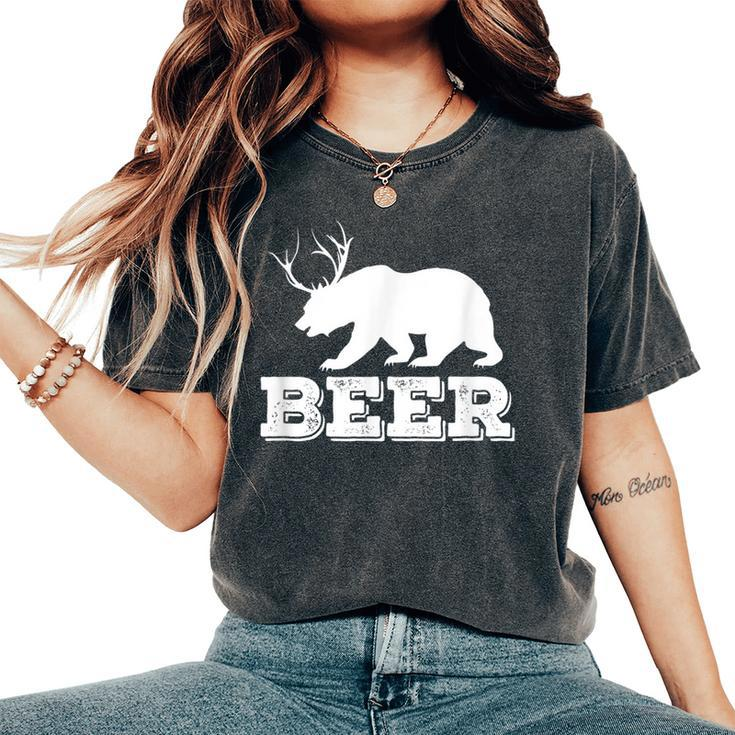 Beer Bear Antler Bear Lover Beer Drinking Party Women's Oversized Comfort T-Shirt