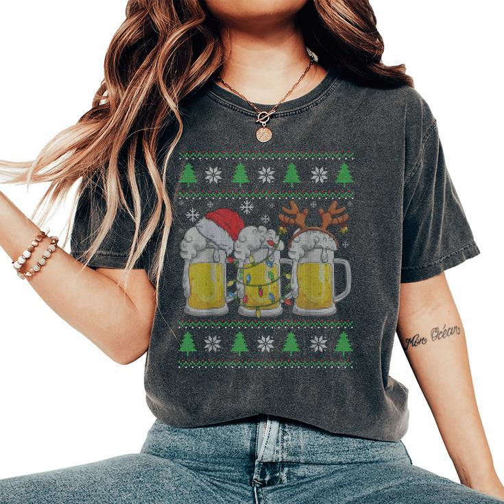 Beer Ugly Christmas Sweater Santa Beer Ale Lover Xmas Women's Oversized Comfort T-Shirt