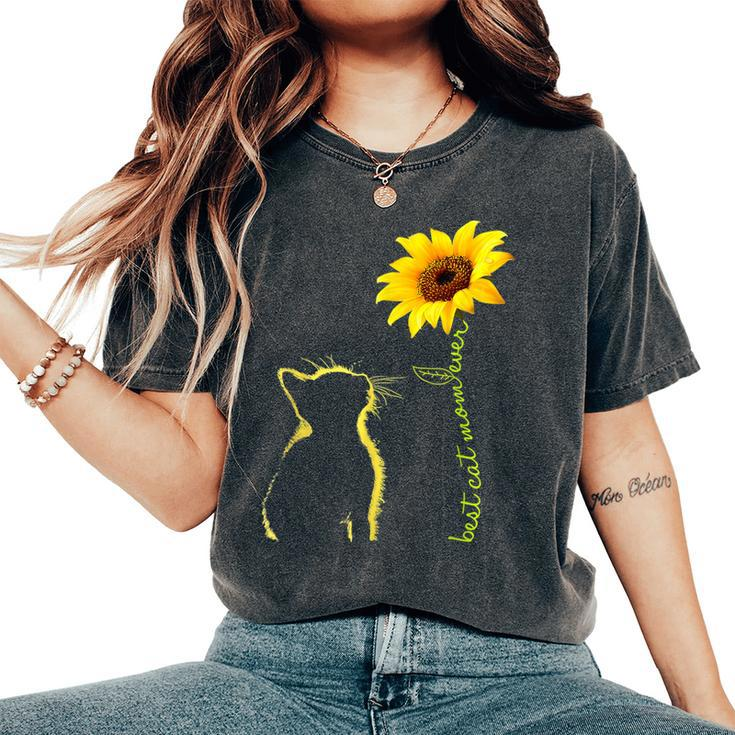Best Cat Mom Ever Cat Lover Sunflower Pet Lover Women's Oversized Comfort T-Shirt