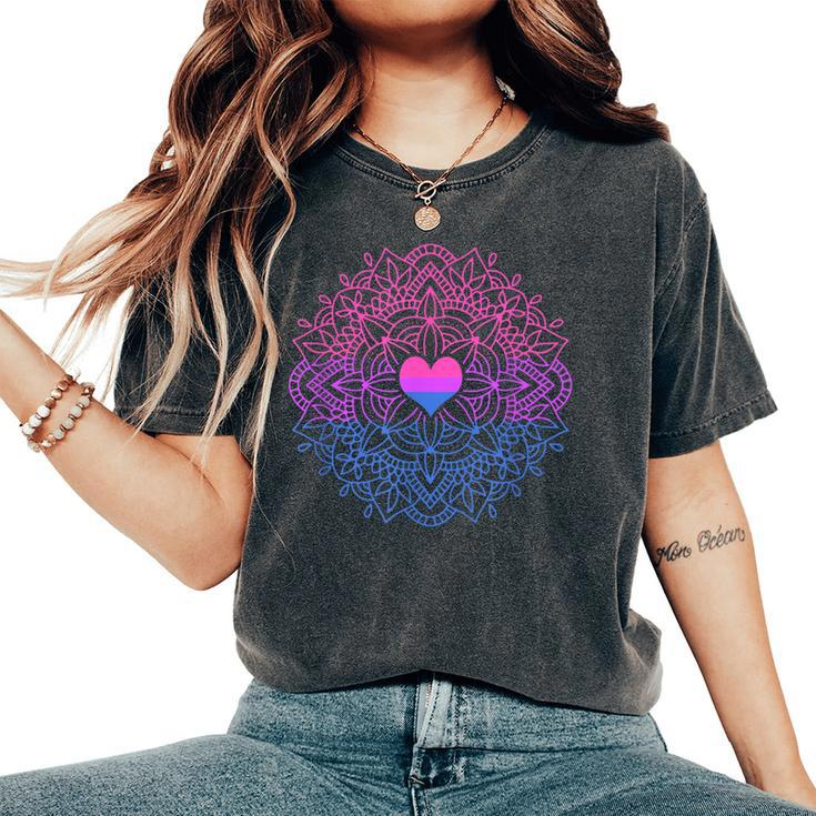 Bi Flag Heart Mandala Bisexual Pride Women's Oversized Comfort T-Shirt