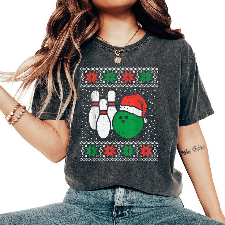 Bowling Ugly Christmas Sweater Sport Bowls Xmas Women's Oversized Comfort T-Shirt