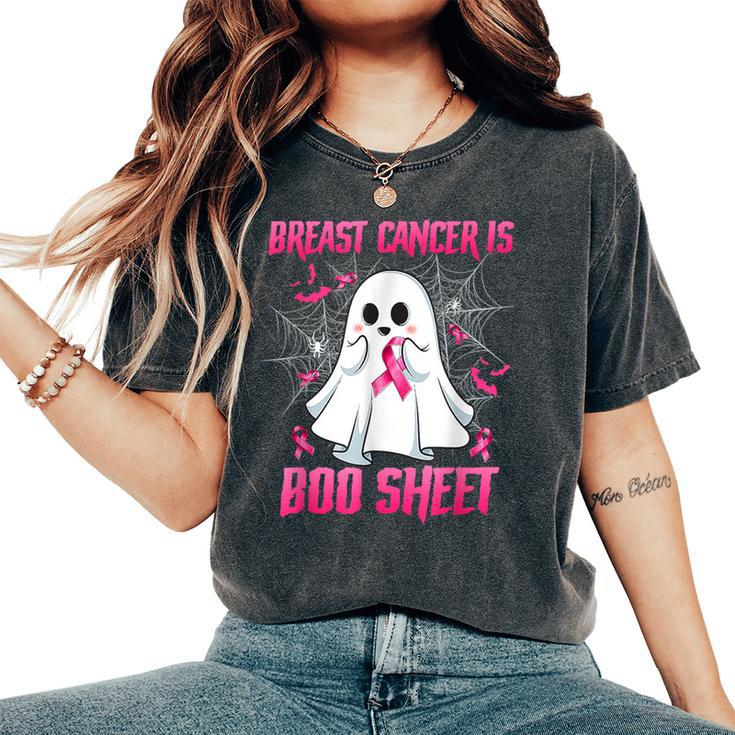 Breast Cancer Is Boo Sheet Ghost Halloween Awareness Groovy Women's Oversized Comfort T-Shirt
