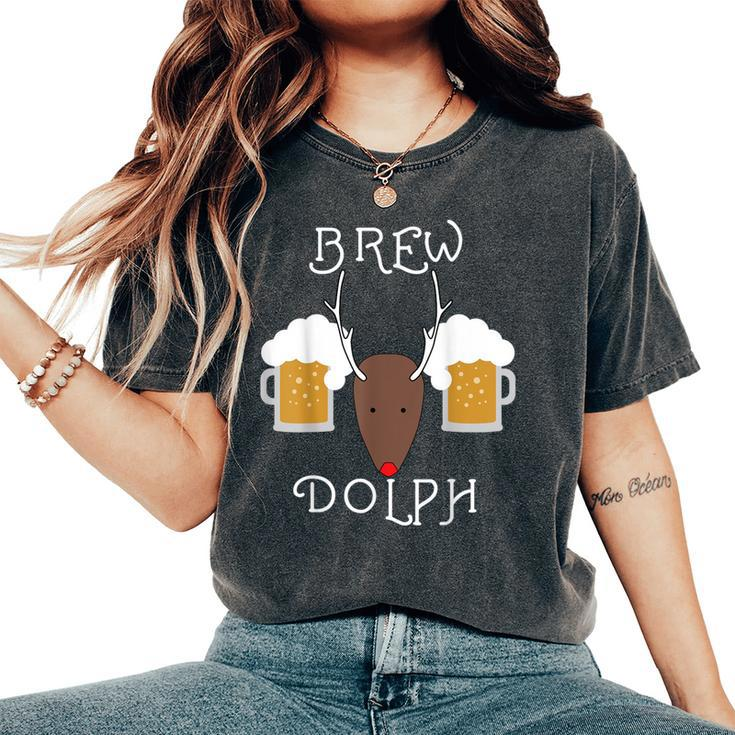 Brew-Dolph Reindeer Christmas For Beer Drinkers Women's Oversized Comfort T-Shirt