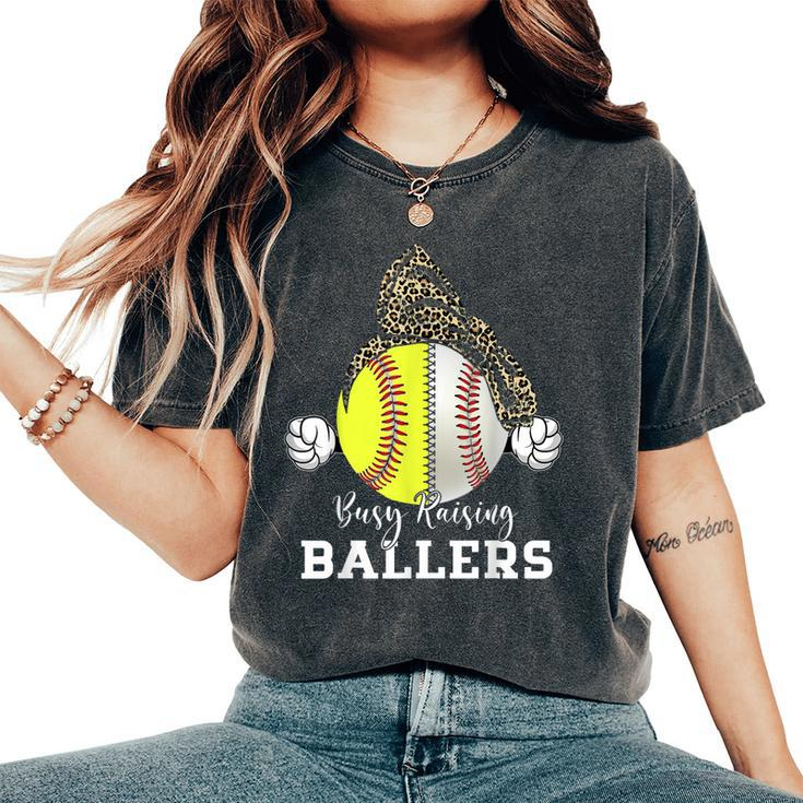 Busy Raising Ballers Baseball Softball Bandana Mom Leopard Women's Oversized Comfort T-shirt