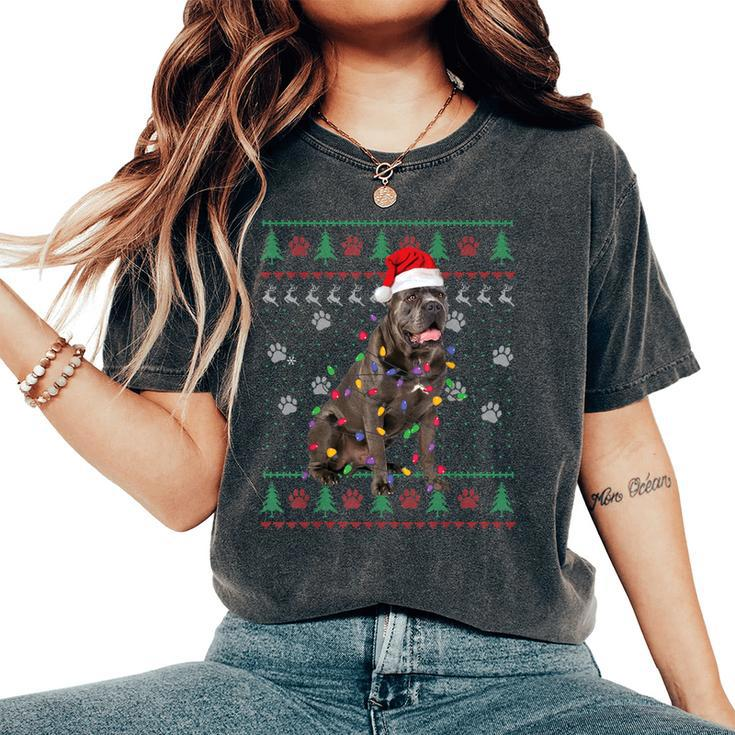 Cane Corso Christmas Ugly Sweater Santa Hat Dog Lover Women's Oversized Comfort T-Shirt