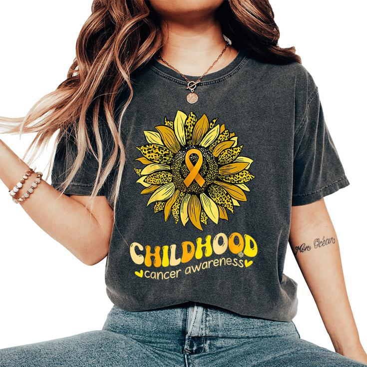 Childhood Cancer Awareness Leopard Yellow Sunflower Women's Oversized Comfort T-Shirt