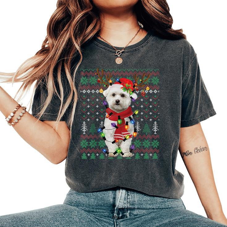 Christmas Lights Bichon Frise Reindeer Santa Ugly Sweater Women's Oversized Comfort T-Shirt