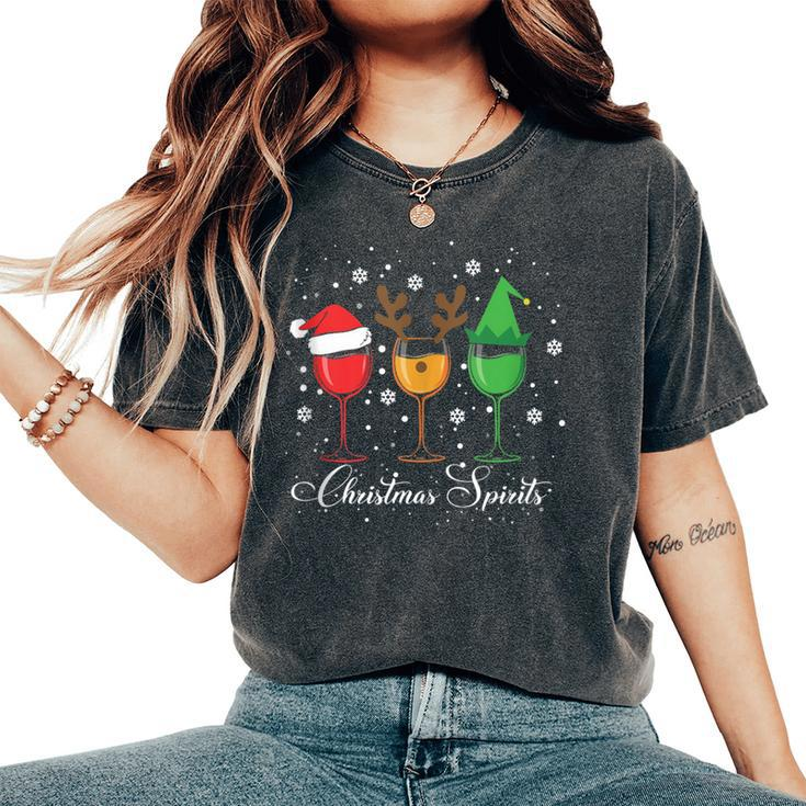 Christmas Spirits Glasses Of Wine Xmas Holidays Party Women's Oversized Comfort T-Shirt