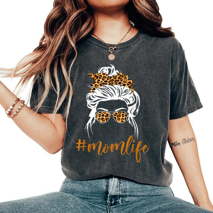 Classy Mom Life With Messy Bun& Leopard Bandana Women's Oversized Comfort T-shirt