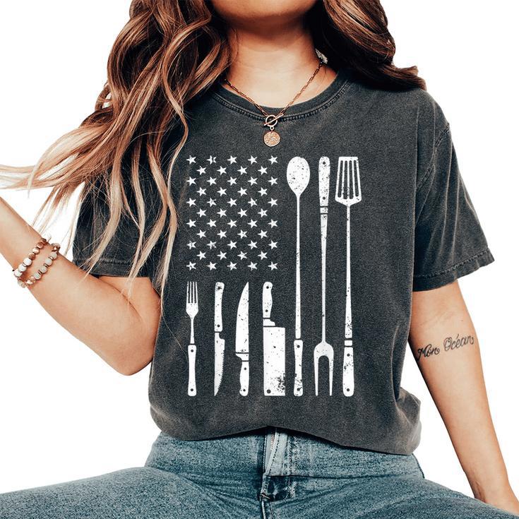 Cool Grilling For Us Flag Bbq Barbeque Smoker Women's Oversized Comfort T-Shirt