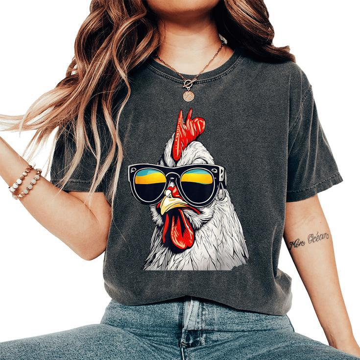 Cool Rooster Wearing Sunglasses Retro Vintage Chicken Women's Oversized Comfort T-Shirt