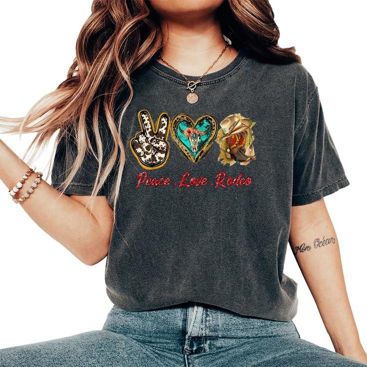 Cowhide Turquoise Cowgirl Cowboy Boots Peace Love Rodeo Girl Women's Oversized Comfort T-shirt