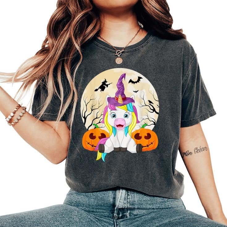 Cute Halloween Girls Witchy Unicorn Hallowee Women's Oversized Comfort T-Shirt