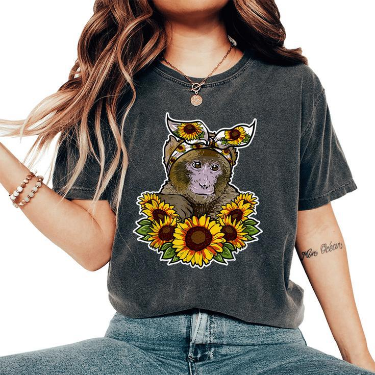 Cute Love Ape Sunflower Decor Monkey Women's Oversized Comfort T-shirt