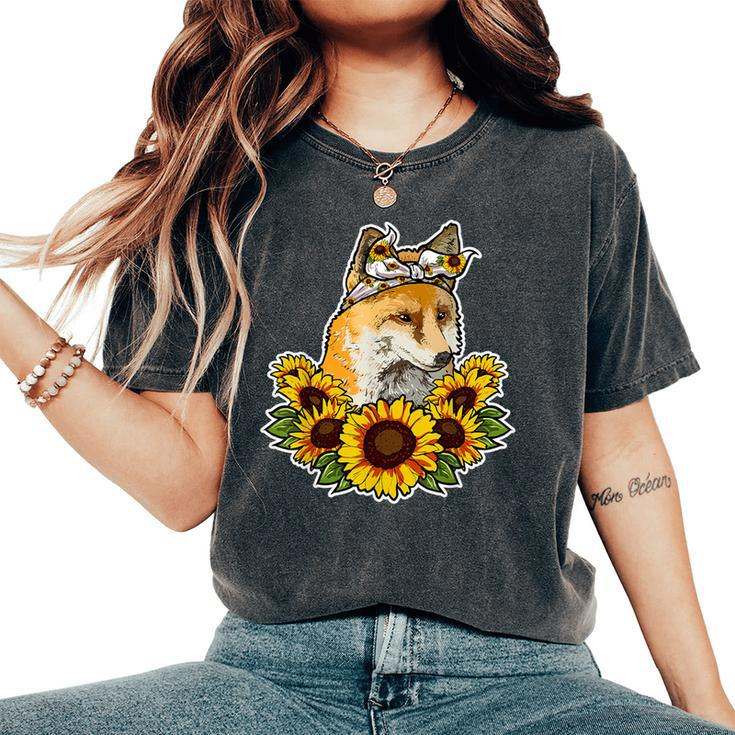 Cute Love Fox Sunflower Decor Fox Women's Oversized Comfort T-Shirt