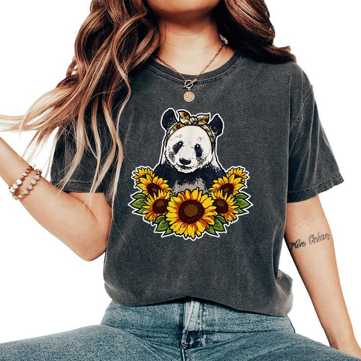 Cute Love Panda Sunflower Decor Panda Women's Oversized Comfort T-shirt