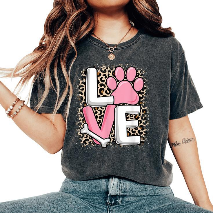 Cute Pink Love Dog Paw Dog Puppy Lover Girls Women's Oversized Comfort T-Shirt