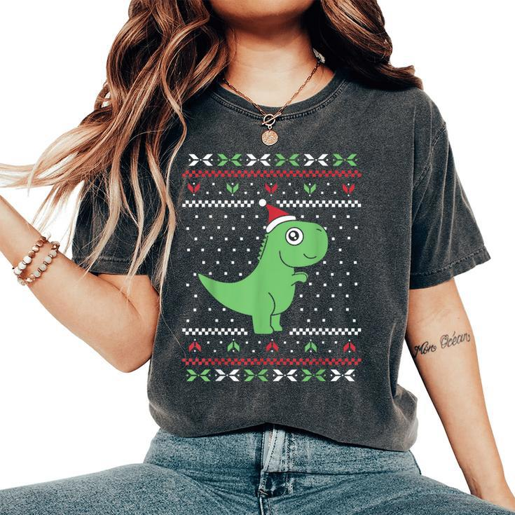 Cute T-Rex Dinosaur Ugly Christmas Sweater Style Women's Oversized Comfort T-Shirt