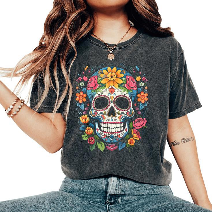 De Los Muertos Day Of The Dead Sugar Skull Halloween Women's Oversized Comfort T-Shirt