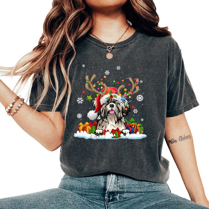 Dog Lovers Cute Shih Tzu Santa Hat Ugly Christmas Sweater Women's Oversized Comfort T-Shirt