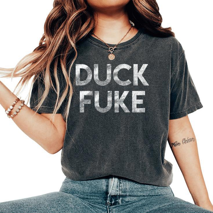 Duck Fuke Funny Basketball Rivalry Distressed Vintage  Gift For Women Women's Oversized Graphic Print Comfort T-shirt