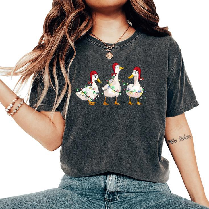 Duck Santa Hat Christmas Lights Silly Goose Xmas Women Women's Oversized Comfort T-Shirt