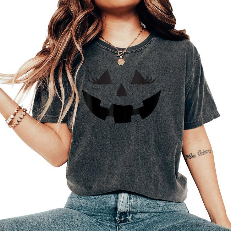 Eyelashes Pumpkin Face For Jack O Lantern Halloween Women's Oversized Comfort T-Shirt