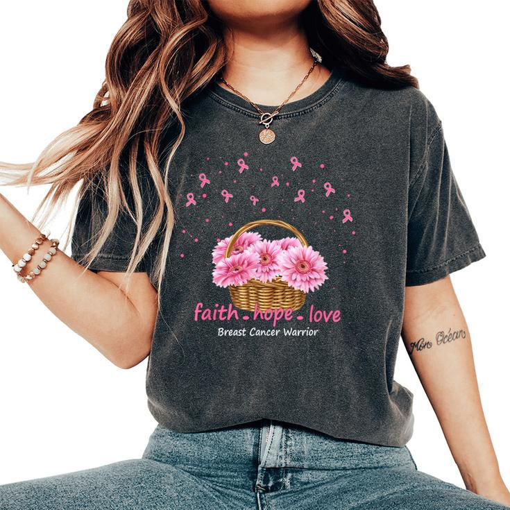 Faith Hope Love Breast Cancer Pink Ribbons With Sunflowers Women's Oversized Comfort T-Shirt