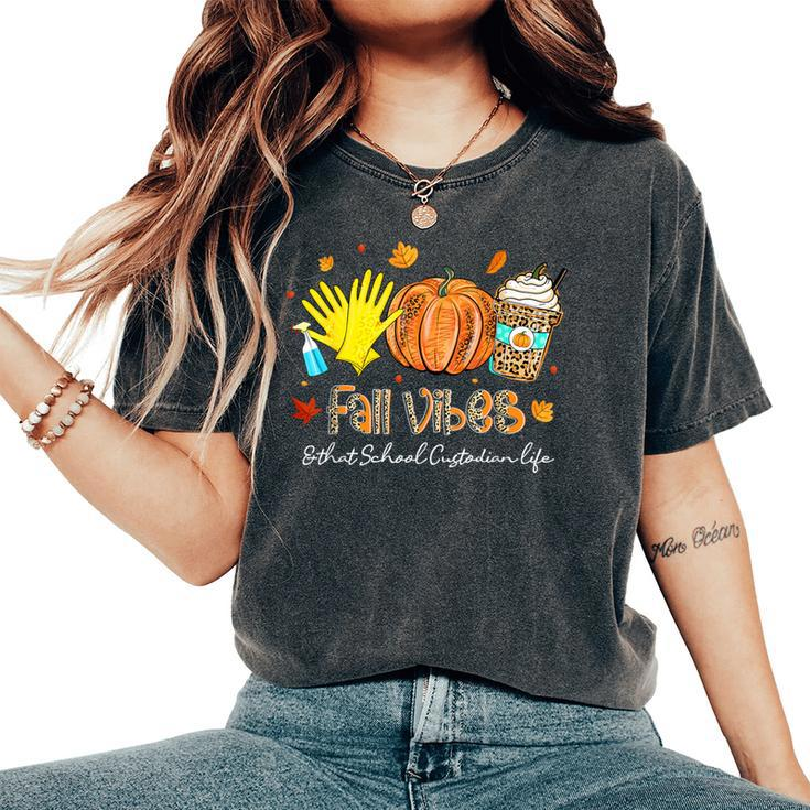 Fall Vibes & That School Custodian Life Pumpkin Leopard Women's Oversized Comfort T-Shirt