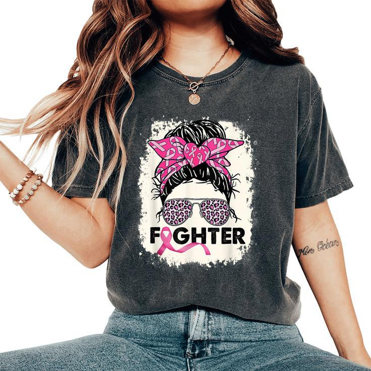 Fighter Messy Bun Pink Warrior Breast Cancer Awareness Women's Oversized Comfort T-Shirt